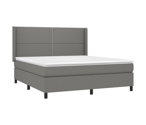 Cama box spring con colchón tela gris oscuro 180x200 cm