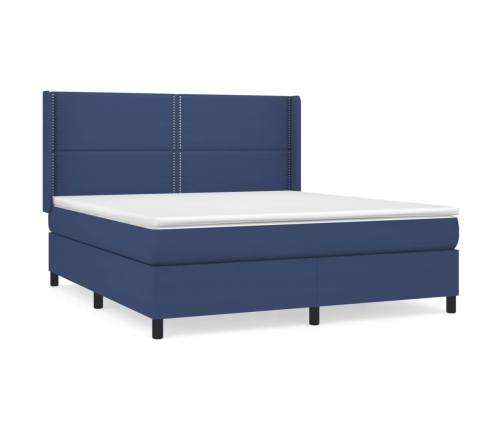 Cama box spring con colchón tela azul 180x200 cm