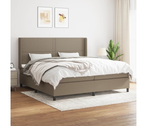 Cama box spring con colchón tela gris taupe 200x200 cm