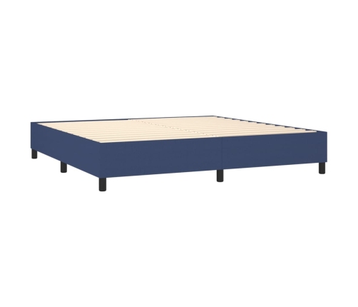 Cama box spring con colchón tela azul 200x200 cm