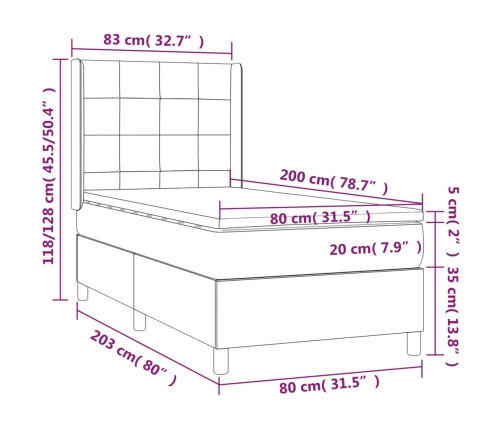 Cama box spring con colchón tela gris claro 80x200 cm