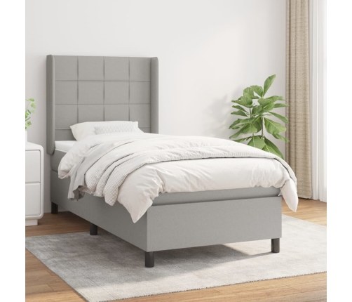 Cama box spring con colchón tela gris claro 80x200 cm