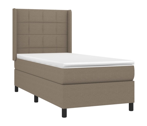 Cama box spring con colchón tela gris taupe 80x200 cm