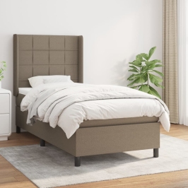 Cama box spring con colchón tela gris taupe 80x200 cm