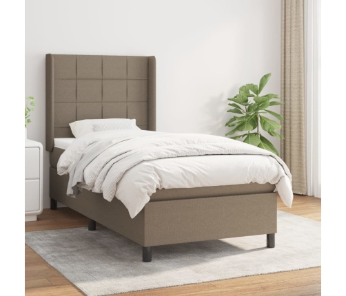 Cama box spring con colchón tela gris taupe 80x200 cm