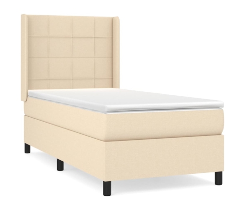 Cama box spring con colchón tela color crema 90x190 cm