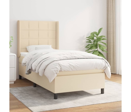 Cama box spring con colchón tela color crema 90x190 cm