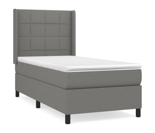 Cama box spring con colchón tela gris oscuro 90x200 cm