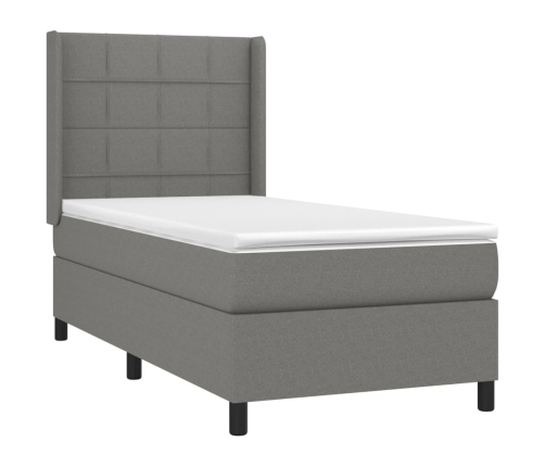 Cama box spring con colchón tela gris oscuro 90x200 cm