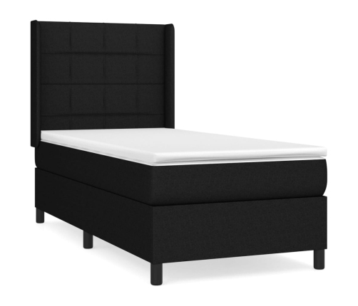 Cama box spring con colchón tela negro 90x200 cm