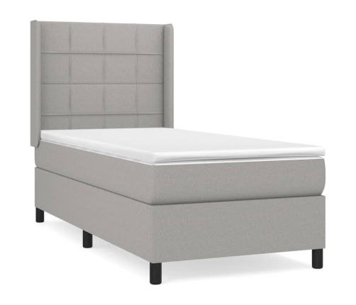 Cama box spring con colchón tela gris claro 100x200 cm