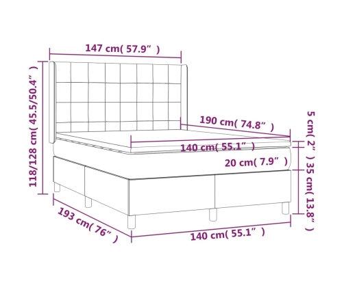 Cama box spring con colchón tela azul 140x190 cm