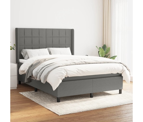 Cama box spring con colchón tela gris oscuro 140x200 cm