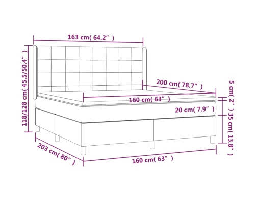 Cama box spring con colchón tela color crema 160x200 cm