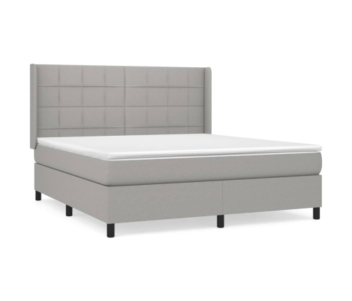 Cama box spring con colchón tela gris claro 180x200 cm