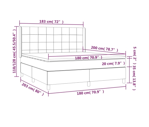 Cama box spring con colchón tela color crema 180x200 cm