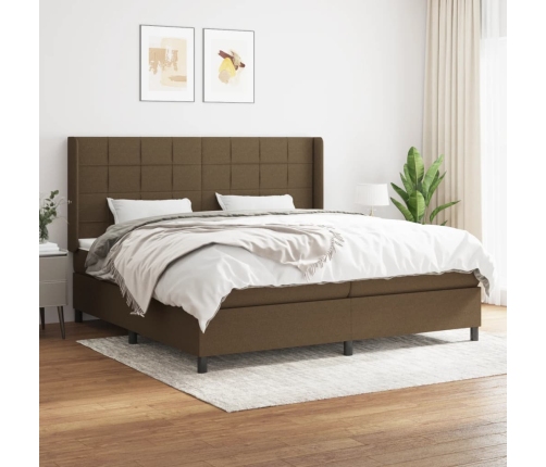 Cama box spring con colchón tela marrón oscuro 200x200 cm