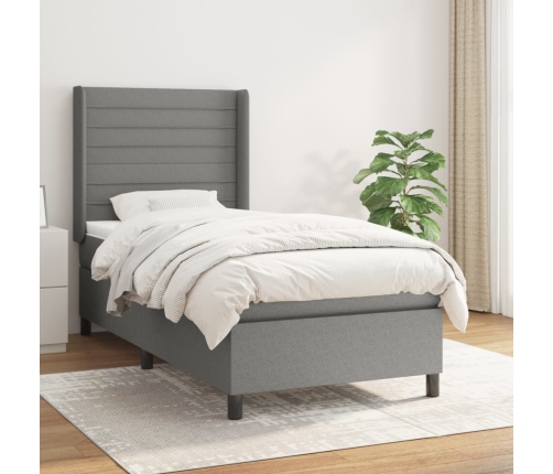 Cama box spring con colchón tela gris oscuro 90x190 cm