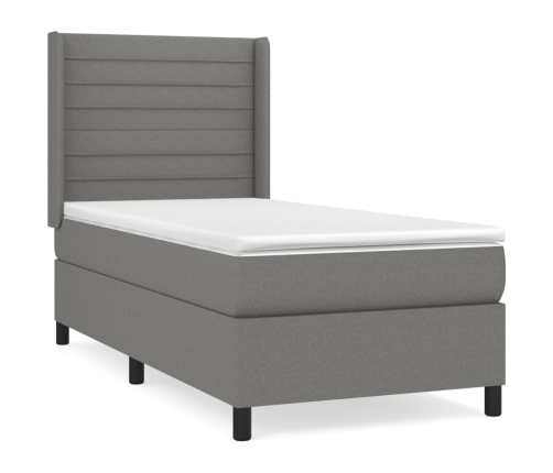 Cama box spring con colchón tela gris oscuro 90x200 cm