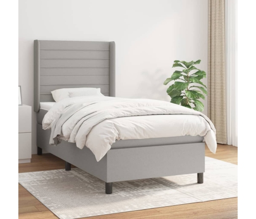 Cama box spring con colchón tela gris claro 100x200 cm