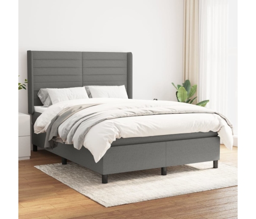 Cama box spring con colchón tela gris oscuro 140x190 cm