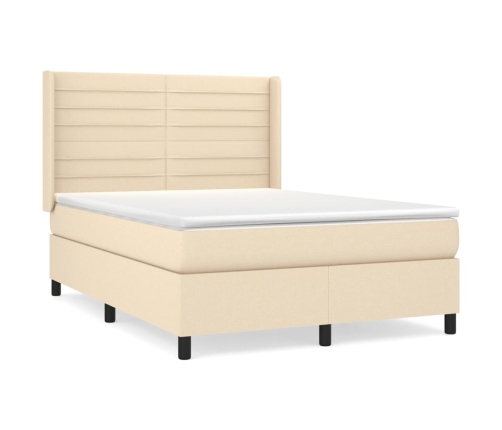 Cama box spring con colchón tela color crema 140x190 cm