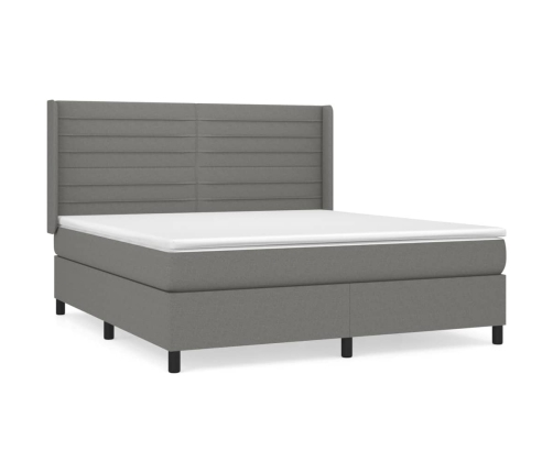 Cama box spring con colchón tela gris oscuro 160x200 cm