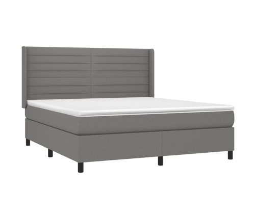 Cama box spring con colchón tela gris oscuro 180x200 cm