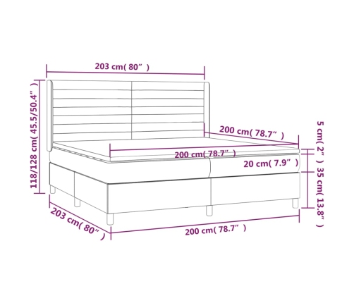 Cama box spring con colchón tela marrón oscuro 200x200 cm