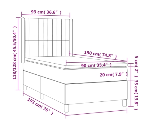 Cama box spring con colchón tela gris claro 90x190 cm