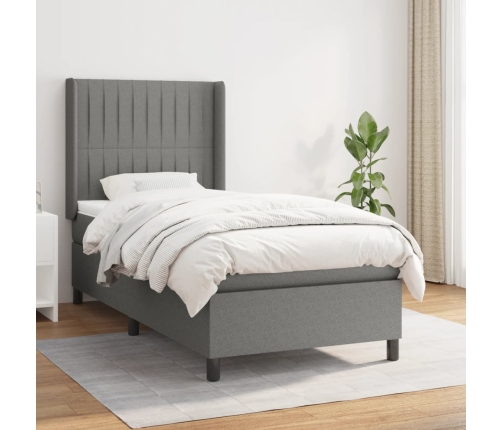 Cama box spring con colchón tela gris oscuro 90x190 cm