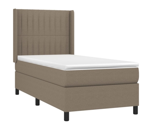 Cama box spring con colchón tela gris taupe 90x190 cm