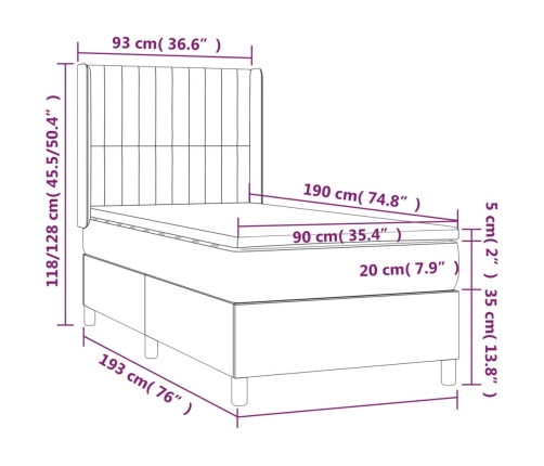 Cama box spring con colchón tela gris taupe 90x190 cm