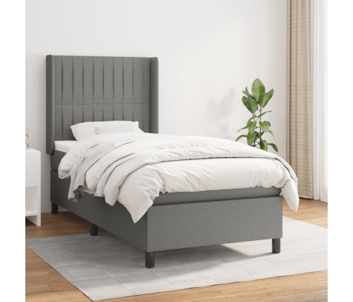 Cama box spring con colchón tela gris oscuro 90x200 cm