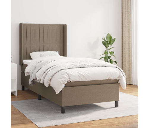 Cama box spring con colchón tela gris taupe 100x200 cm