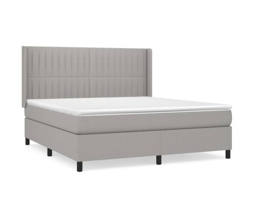 Cama box spring con colchón tela gris claro 160x200 cm