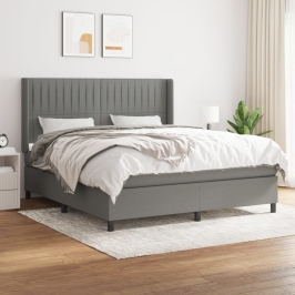 Cama box spring con colchón tela gris oscuro 160x200 cm