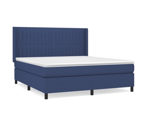 Cama box spring con colchón tela azul 180x200 cm