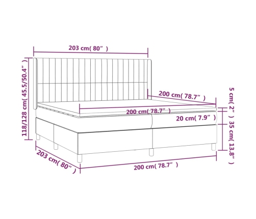 Cama box spring con colchón tela gris oscuro 200x200 cm