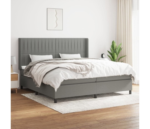 Cama box spring con colchón tela gris oscuro 200x200 cm