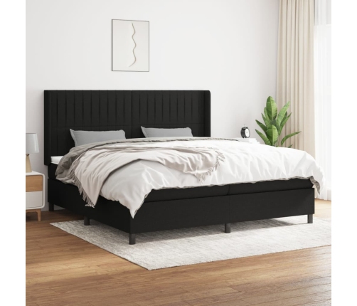 Cama box spring con colchón tela negro 200x200 cm