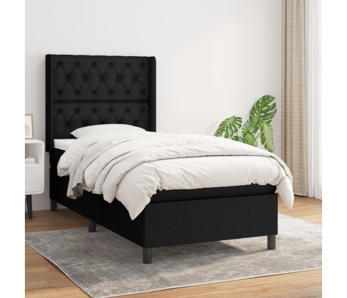 Cama box spring con colchón tela negro 80x200 cm