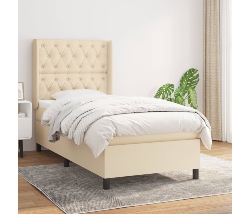 Cama box spring con colchón tela color crema 80x200 cm