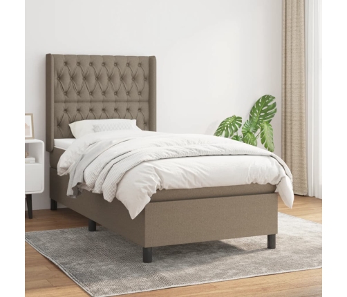 Cama box spring con colchón tela gris taupe 90x190 cm