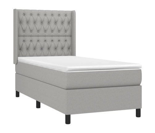 Cama box spring con colchón tela gris claro 90x200 cm