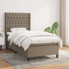 Cama box spring con colchón tela gris taupe 90x200 cm