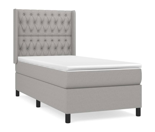 Cama box spring con colchón tela gris claro 100x200 cm