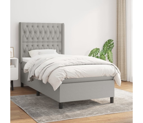 Cama box spring con colchón tela gris claro 100x200 cm