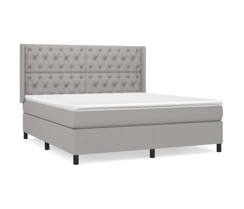 Cama box spring con colchón tela gris claro 160x200 cm