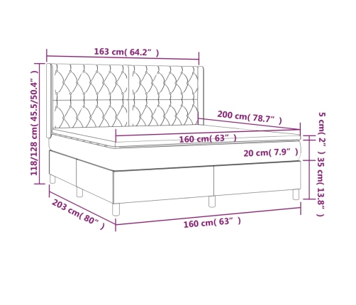 Cama box spring con colchón tela color crema 160x200 cm